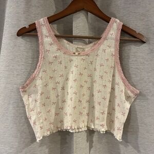 Messy Bun Just Chillin Bow Cropped Tank Top Size Large Coquette Festival